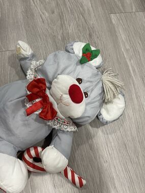 Vintage 1987 Fisher Price PUFFALUMP Christmas Gray Mouse  Plush Candy Cane #0041